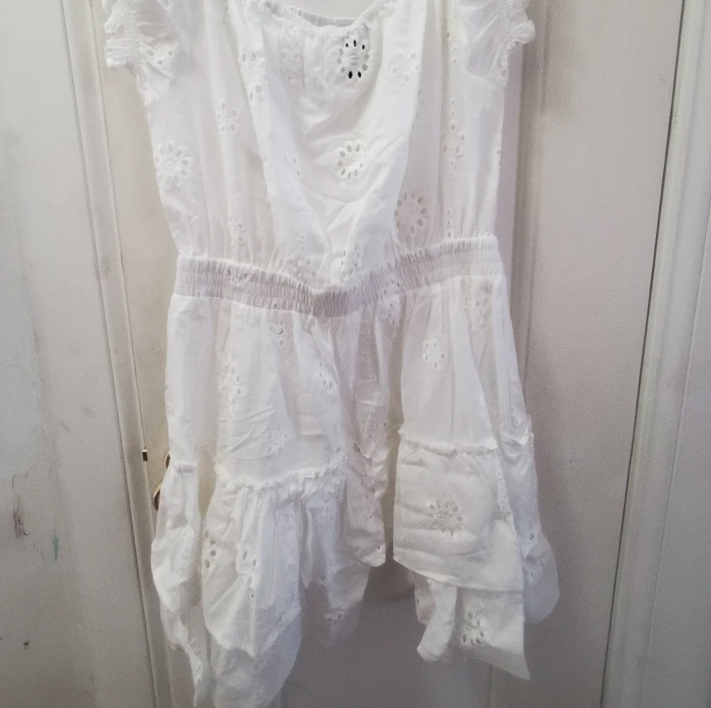 Aqua Eyelet Tiered Peasant Dress - Picture 4 of 6